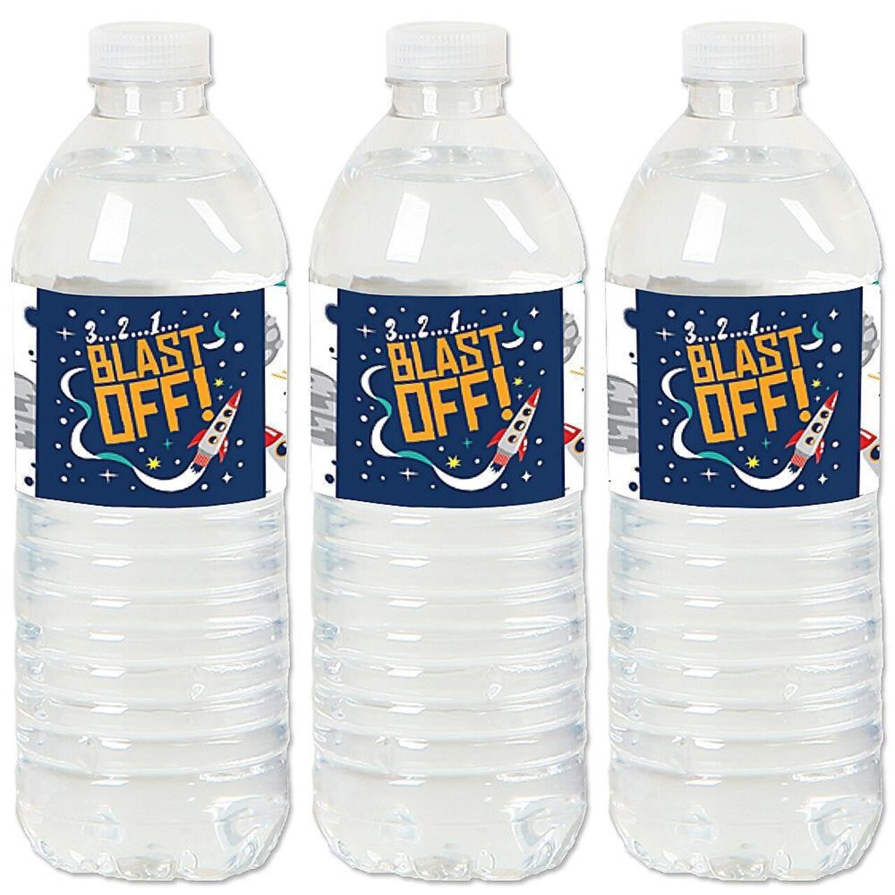 Big Dot of Happiness Blast Off to Outer Space - Rocket Ship Baby Shower or Birthday Party Water Bottle Sticker Labels - Set of 20